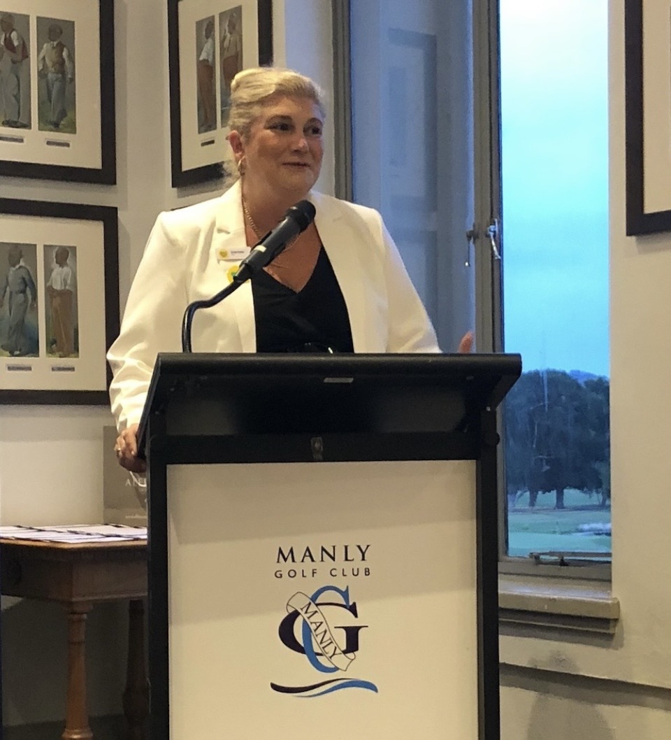 Dr Gabrielle Morrissey speaking at a fundraising event at Manly Golf Club