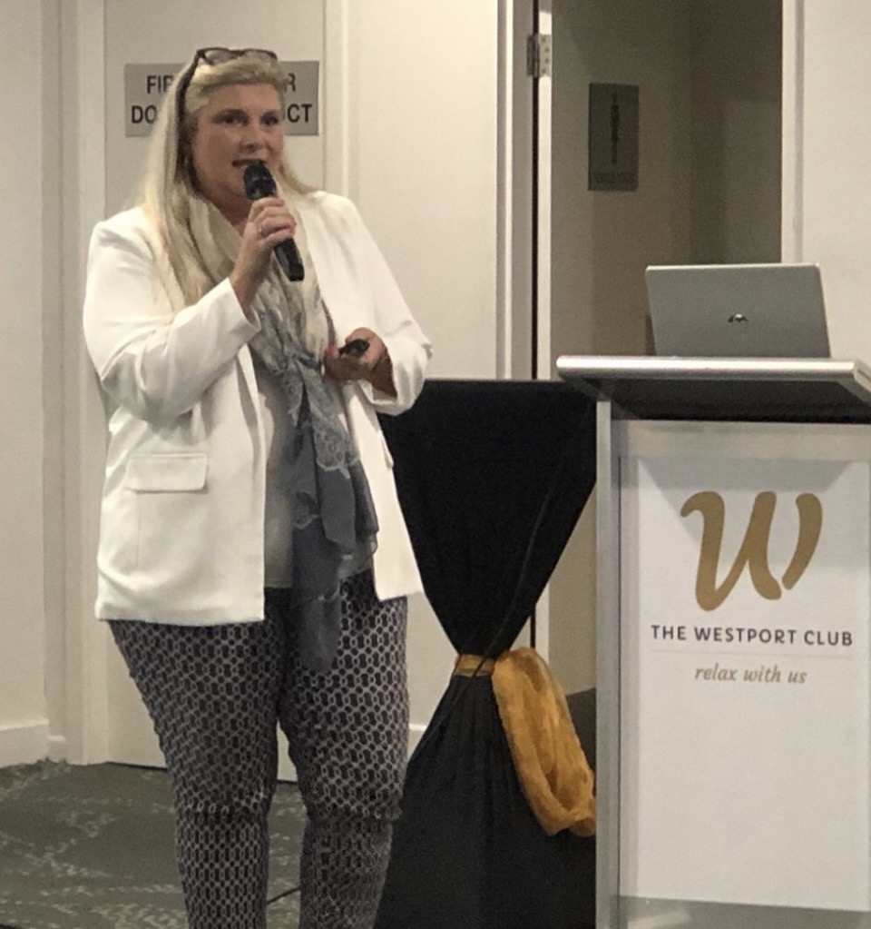 Dr Gabrielle Morrissey presenting at The Westport Club